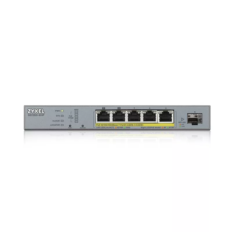Zyxel GS1350-6HP-EU0101F võrgukommutaator Hallatav L2 Gigabit Ethernet (10/100/1000) Power over Ethernet (PoE) Hall