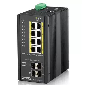 Zyxel RGS200-12P hallatav L2 Gigabit Ethernet (10/100/1000) toitega üle Etherneti (PoE) must