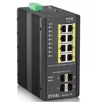 Zyxel RGS200-12P hallatav L2 Gigabit Ethernet (10/100/1000) toitega üle Etherneti (PoE) must