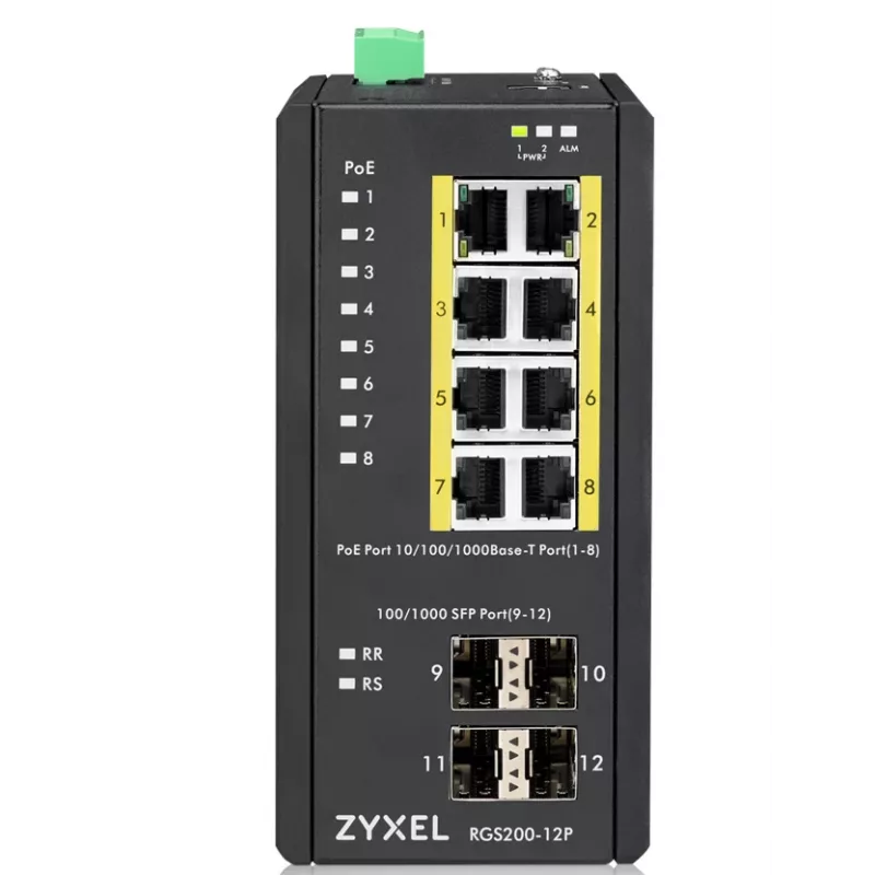 Zyxel RGS200-12P hallatav L2 Gigabit Ethernet (10/100/1000) toitega üle Etherneti (PoE) must