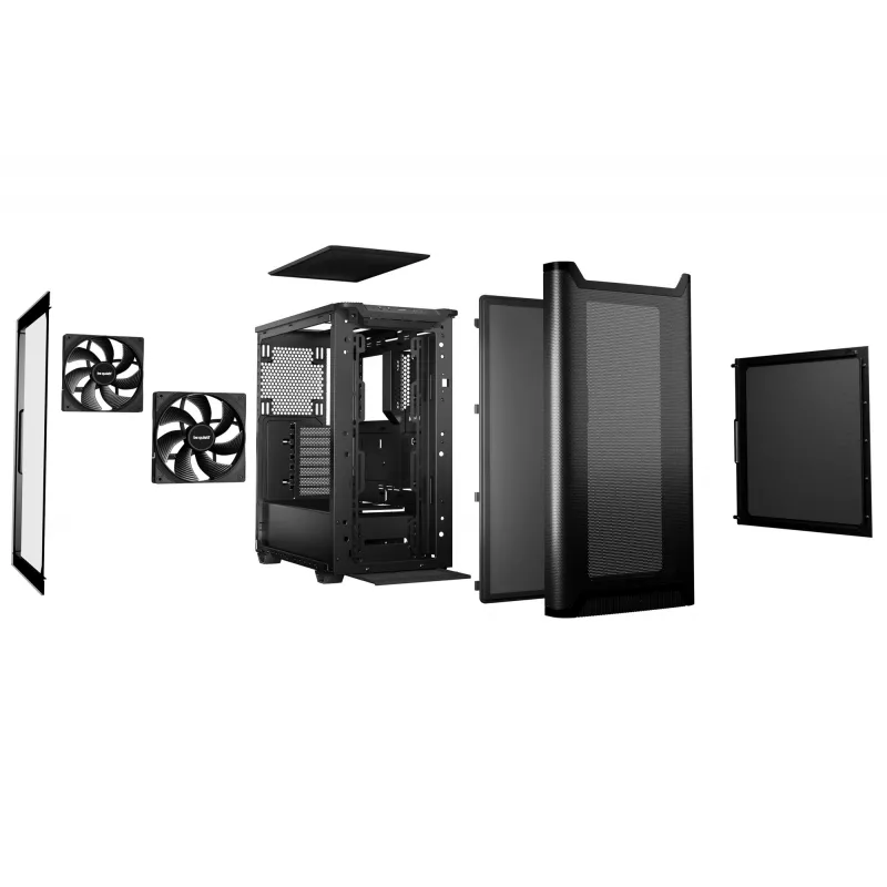 PC case bequiet! PURE BASE 501 Airflow Window MIDI Tower — ATX, karastatud klaas, 3x140/240mm tugi, 2x3,5 tolli + 5x2,5 tolli, USB-A x2, USB-C x1