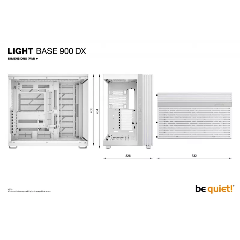 PC Case be quiet! LIGHT BASE 900 DX Valge Full Tower — ATX/EATX tugi, klaasist külg, multi RGB, max GPU 495 mm, CPU jahuti kõrgus 190 mm