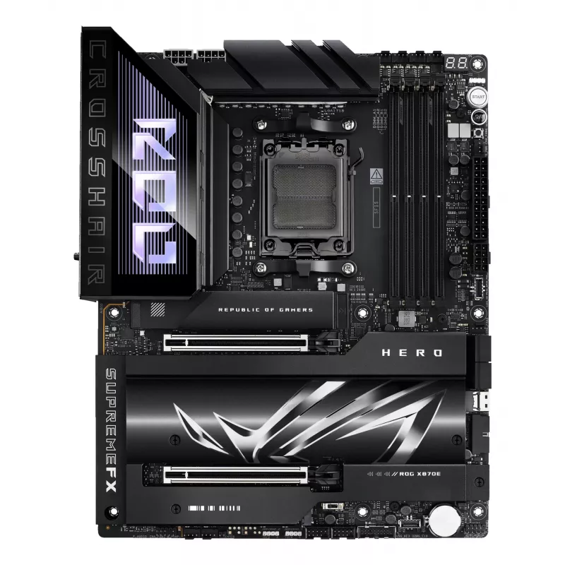 Emaplaat ASUS ROG CROSSHAIR X870E HERO — AMD X870E, Socket AM5, ATX, 4× DDR5 DIMM, 192 GB, Wi‑Fi 7, Bluetooth 5.4