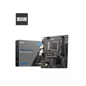 Emaplaat MSI PRO H610M-G — Intel H610, LGA 1700, micro ATX, DDR5, 2 DIMM, kuni 96 GB, M.2, SATA III, HDMI 2.1, DisplayPort 1.4