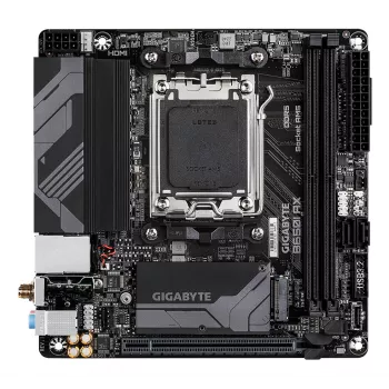 GIGABYTE B650I AX emaplaat - AMD Ryzen 9000 seeria protsessoritele, 5+2+1 faasi VRM, kuni 6400MHz DDR5 (OC), 1xPCIe 4.0 M.2, 2.5GbE LAN, WIFI 6E, USB 3.2 Gen 2