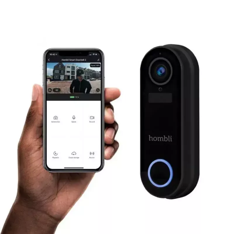 Nutikas uksekell Hombli pakett must valge IP65 juhtmevaba 1080p