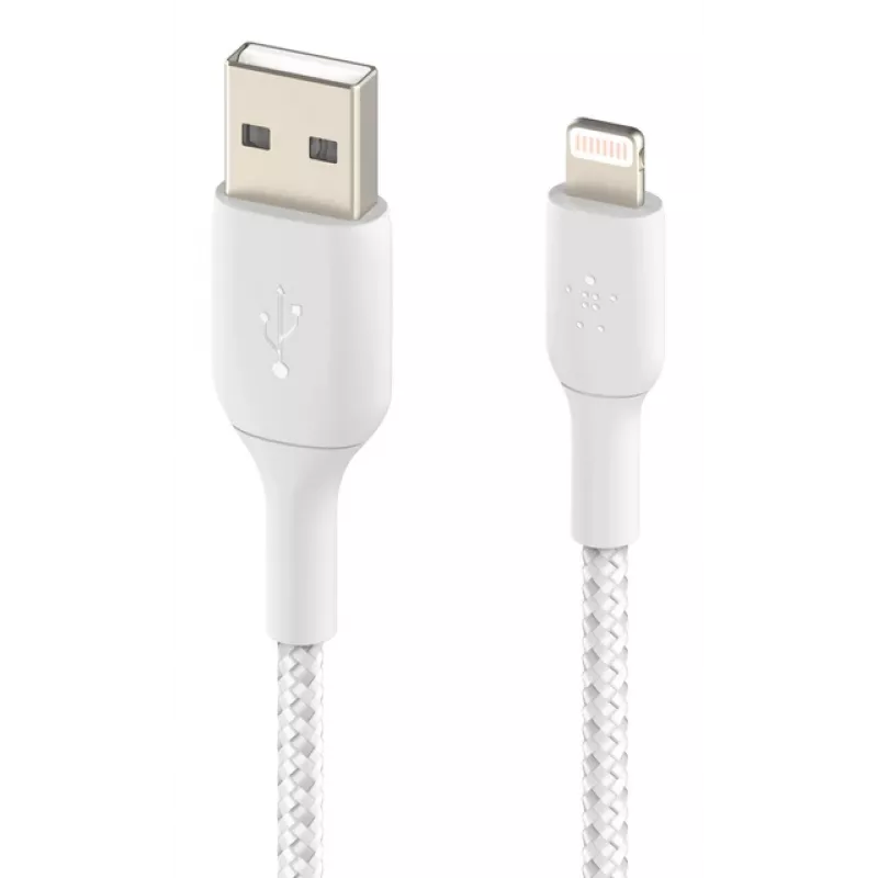 BELKIN Lightning USB-A kaabel, punutud, 2 m, valge