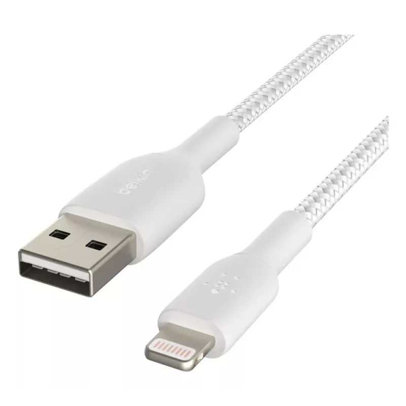 BELKIN Lightning USB-A kaabel, punutud, 2 m, valge