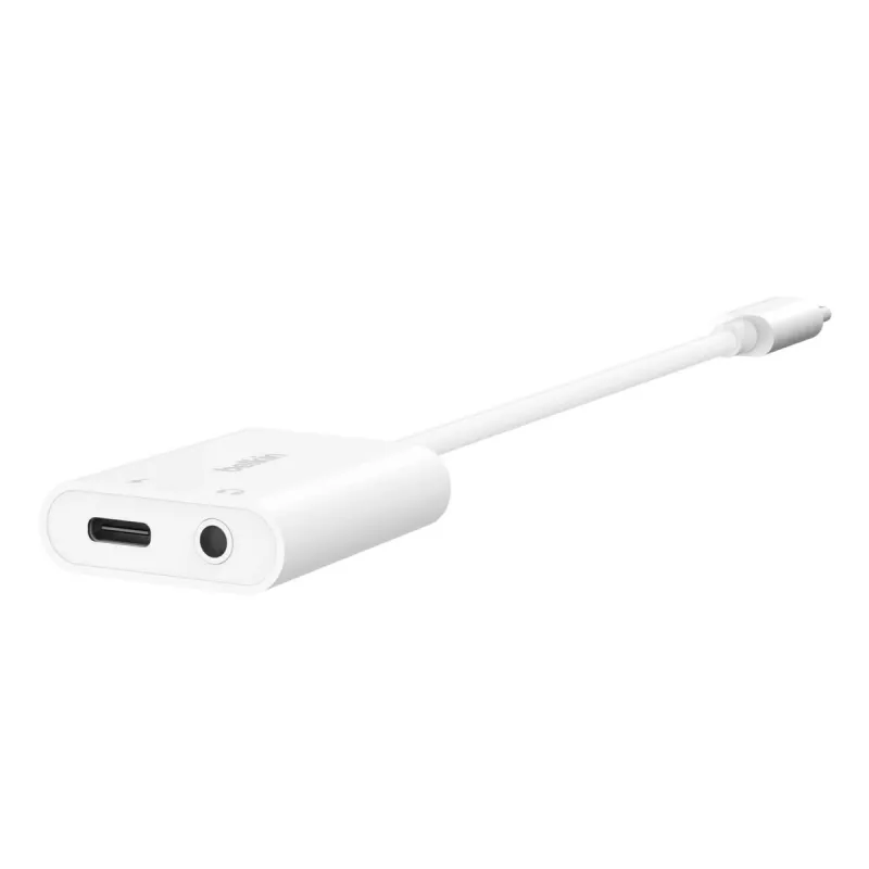 BELKIN Charge Adapter Rockstar 3.5mm Audio + USB-c Valge