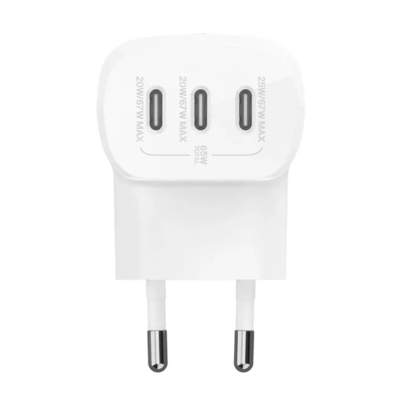 BELKIN seinulaadija - Boostcharge - USB-C 3-pordiline laadija - PPS-iga 67W - valge