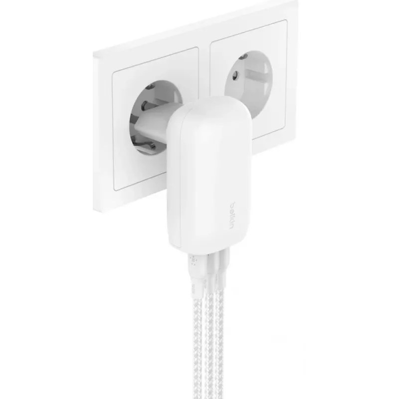 BELKIN seinulaadija - Boostcharge - USB-C 3-pordiline laadija - PPS-iga 67W - valge