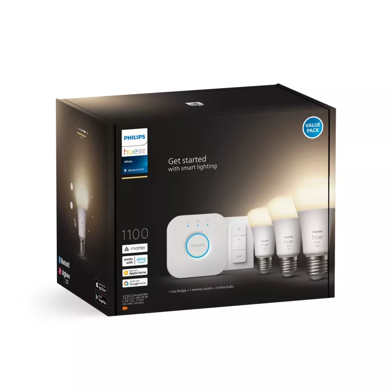 Philips Hue White algkomplekt: 3 E27 nutipirni (1100) + hämarduslüliti