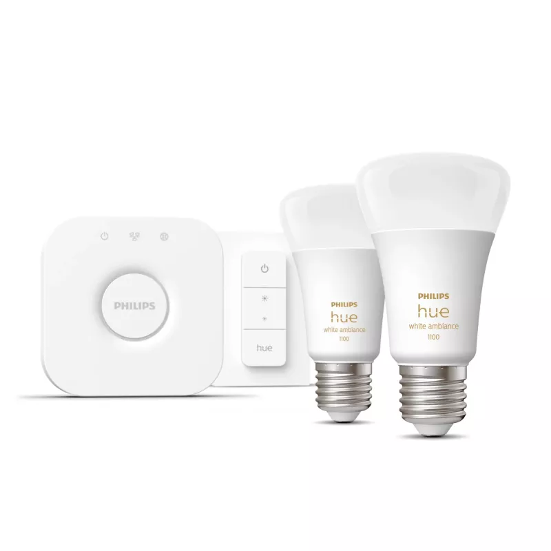Philips Hue Valge ambiance stardikomplekt: 2 E27 nutipirni (1100) + dimmerlüliti