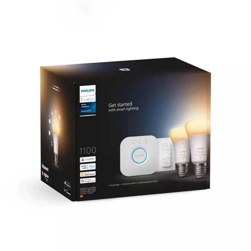 Philips Hue Valge ambiance stardikomplekt: 2 E27 nutipirni (1100) + dimmerlüliti