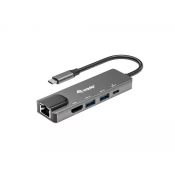 Equip USB-C 5 in1 multifunktsionaalne adapter, HDMI, Gigabit LAN, USB 3.2 GEN1, 100W USB PD