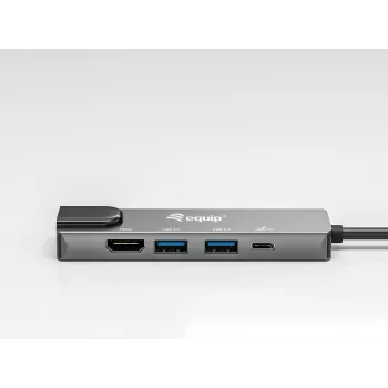 Equip USB-C 5 in1 multifunktsionaalne adapter, HDMI, Gigabit LAN, USB 3.2 GEN1, 100W USB PD