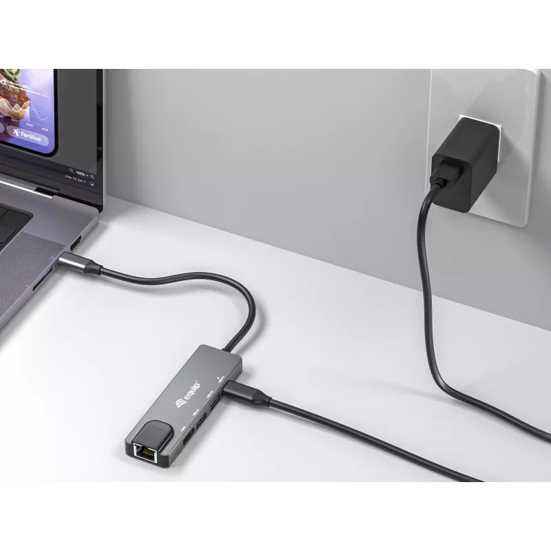 Equip USB-C 5 in1 multifunktsionaalne adapter, HDMI, Gigabit LAN, USB 3.2 GEN1, 100W USB PD