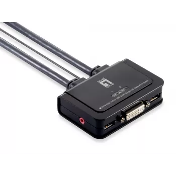 LevelOne 2-pordiline USB DVI-D Single Link kaabliga KVM-lüliti, helitugi