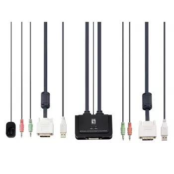 LevelOne 2-pordiline USB DVI-D Single Link kaabliga KVM-lüliti, helitugi