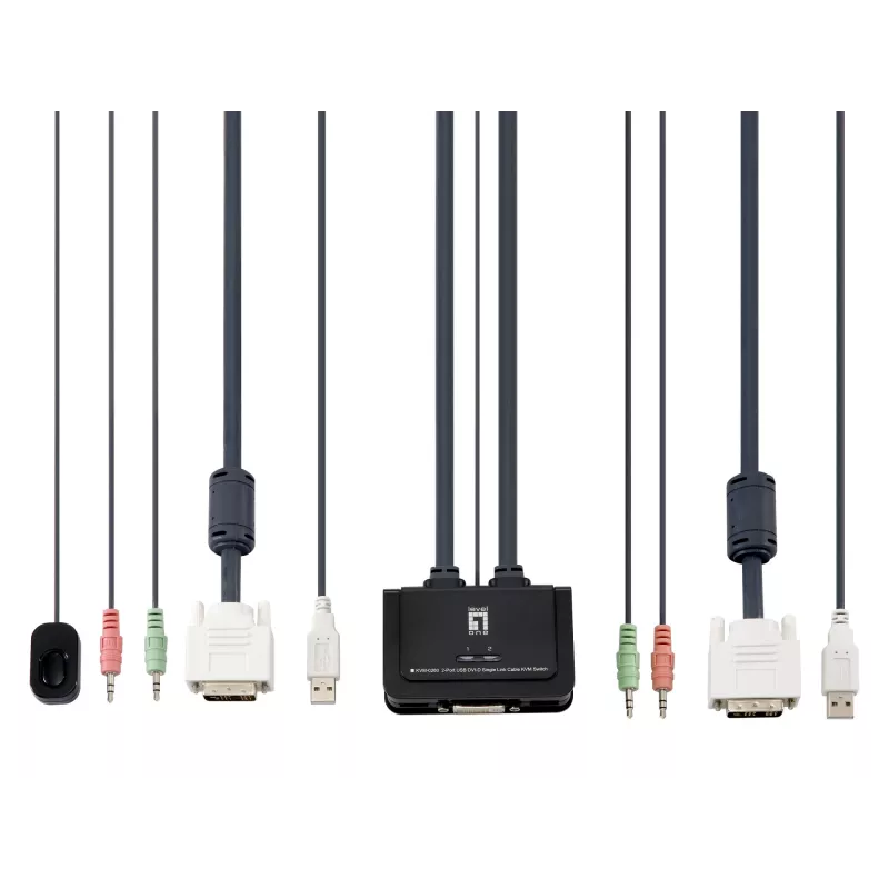 LevelOne 2-pordiline USB DVI-D Single Link kaabliga KVM-lüliti, helitugi