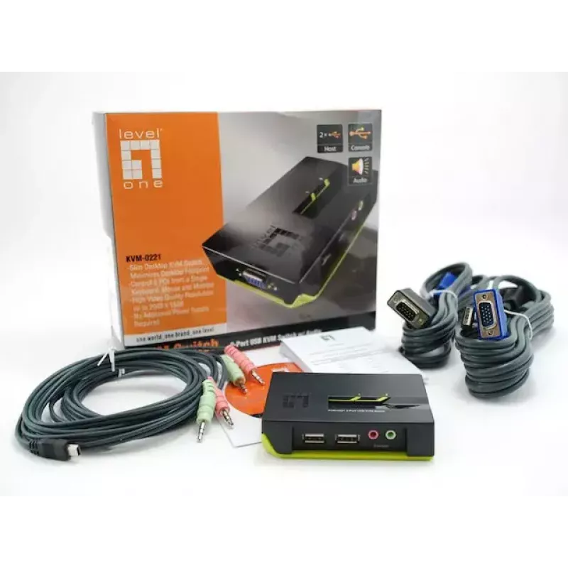 LevelOne 2-pordiline USB VGA KVM-lüliti, helitoega
