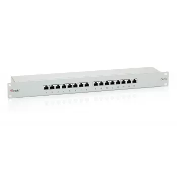 Equip 16-pordiline Cat.6 varjestatud jaotuspaneel, helehall, RJ-45, kuld, Cat6, riiulipaigaldus, 1U, hall