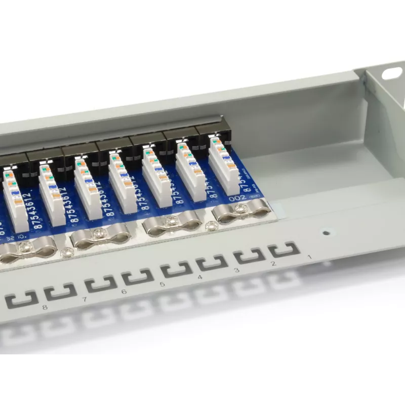 Equip 16-pordiline Cat.6 varjestatud jaotuspaneel, helehall, RJ-45, kuld, Cat6, riiulipaigaldus, 1U, hall