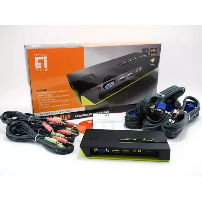 LevelOne 4-pordiline USB VGA KVM-lüliti, helitugi