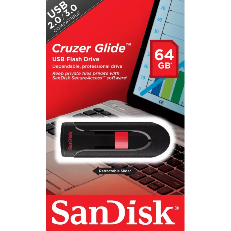 WESTERN DIGITAL SanDisk Cruzer Glide - 64 GB USB-mälupulk - USB 2.0