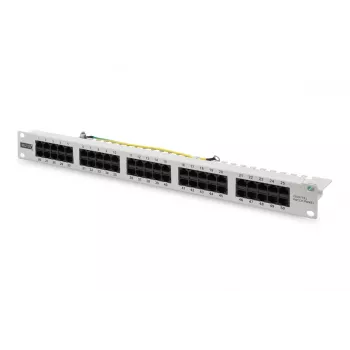 DIGITUS CAT 3 ISDN patch-paneel, varjestamata, 50 porti RJ45, 8P4C, LSA, 1U, rack-paigaldus, värvus hall RAL 7035