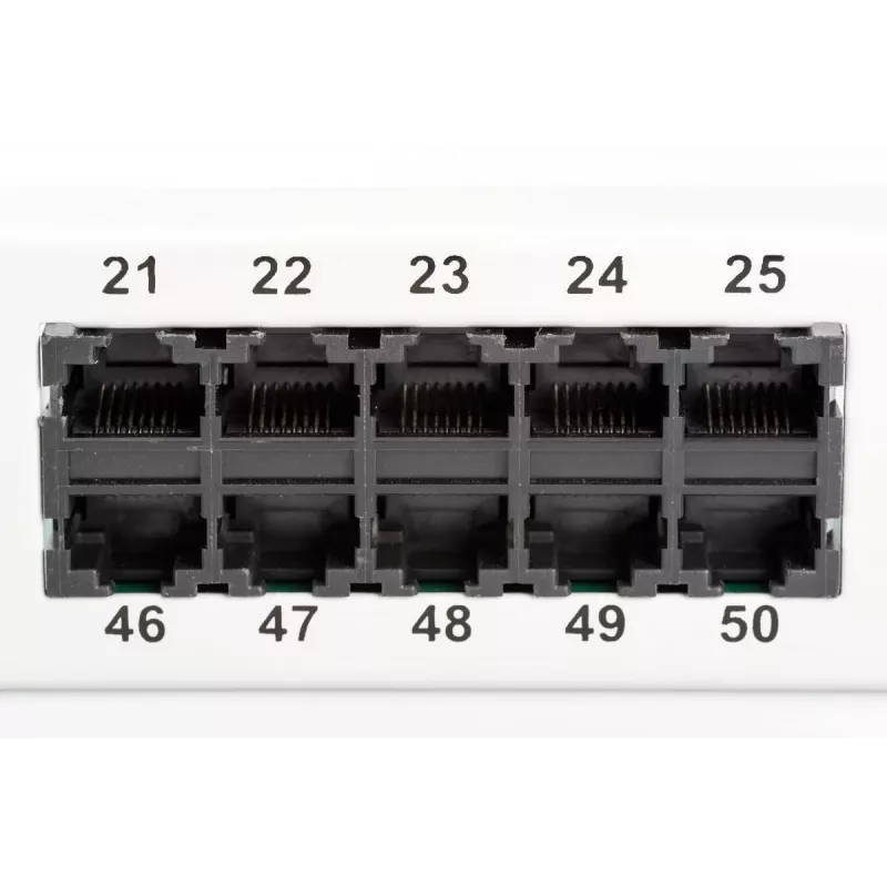 DIGITUS CAT 3 ISDN patch-paneel, varjestamata, 50 porti RJ45, 8P4C, LSA, 1U, rack-paigaldus, värvus hall RAL 7035