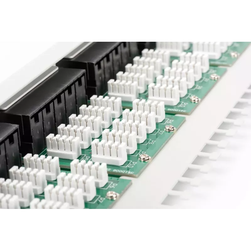 DIGITUS CAT 3 ISDN patch-paneel, varjestamata, 50 porti RJ45, 8P4C, LSA, 1U, rack-paigaldus, värvus hall RAL 7035