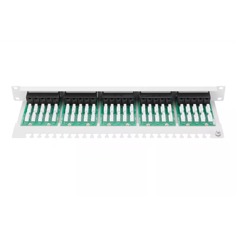 DIGITUS CAT 3 ISDN patch-paneel, varjestamata, 50 porti RJ45, 8P4C, LSA, 1U, rack-paigaldus, värvus hall RAL 7035