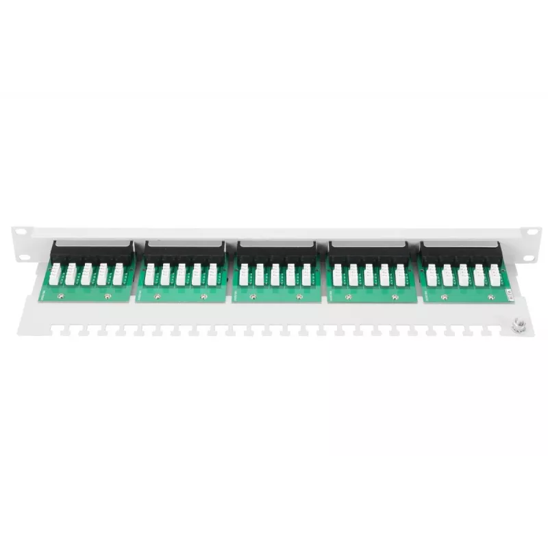 DIGITUS CAT 3 ISDN patch-paneel, varjestamata 25 pordiga RJ45, 8P4C, LSA, 1U, raami paigaldatav, värvus hall RAL 7035