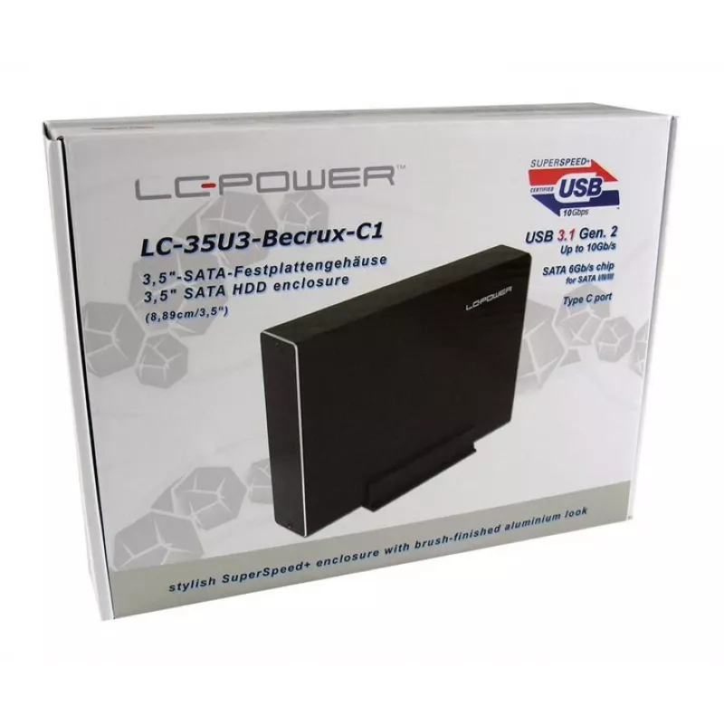 LC-POWER väline 3,5-tolline kõvaketta korpus, USB-C, alumiinium, must LC-35U3-Becrux-C1