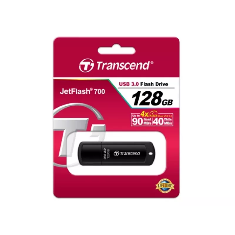 TRANSCEND Jetflash 700 - 128 GB USB-mälupulk - USB 3.0 - must