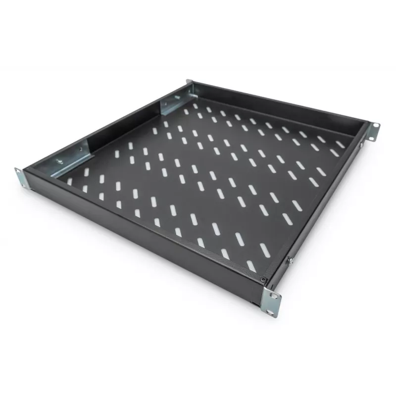 DIGITUS 1U fikseeritud riiul, reguleeritav 800 mm sügavustele kappidele, 500 mm sügavus, värv must (RAL 9005)