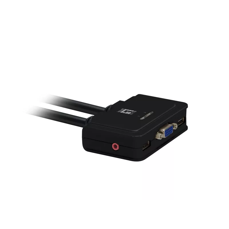 LevelOne 2-pordiline USB VGA kaabliga KVM-lüliti, helitugi, 2048 x 1536 pikslit, must