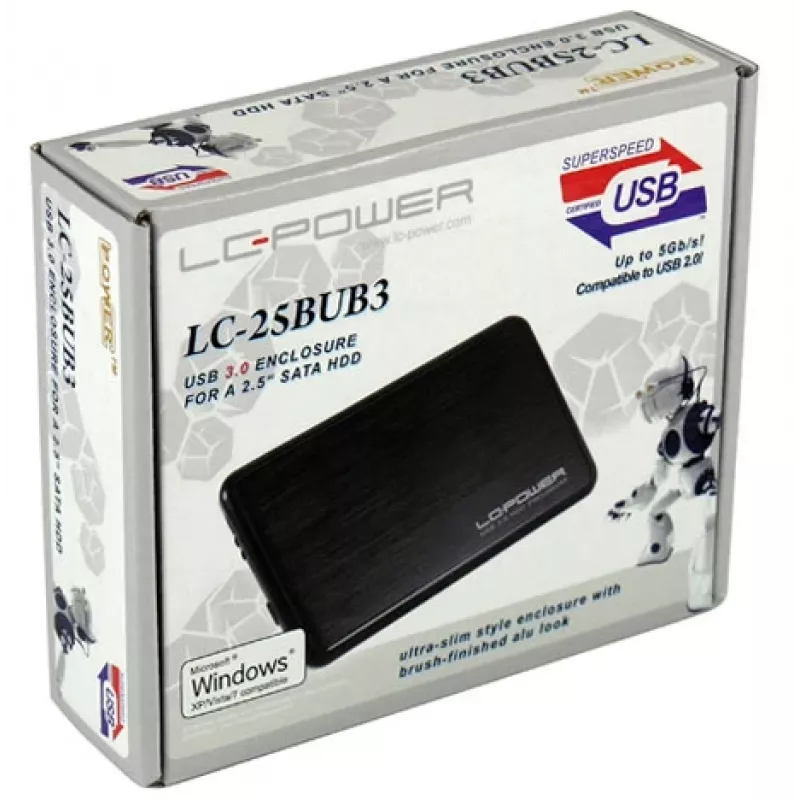 LC-POWER Meediumipleier - USB-korpus Sata-HDD 2.5-tolline Alu USB 3.0 Lc-power Must