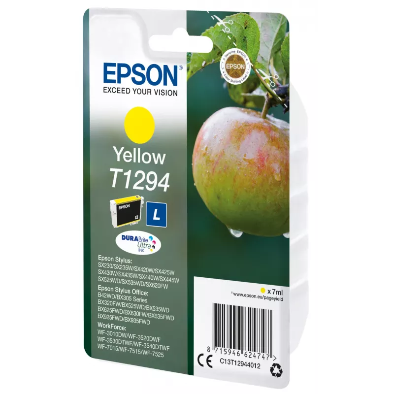 Epson Apple üksikpakendis kollane T1294 DURABrite Ultra tint, kollane, pigmendipõhine tint, 7 ml, 1 tk, 616 lehekülge