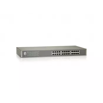 LevelOne 24-pordine kiire Etherneti kommutaator, haldamata, kiire Ethernet (10/100), täisdupleks, raamile paigaldatav