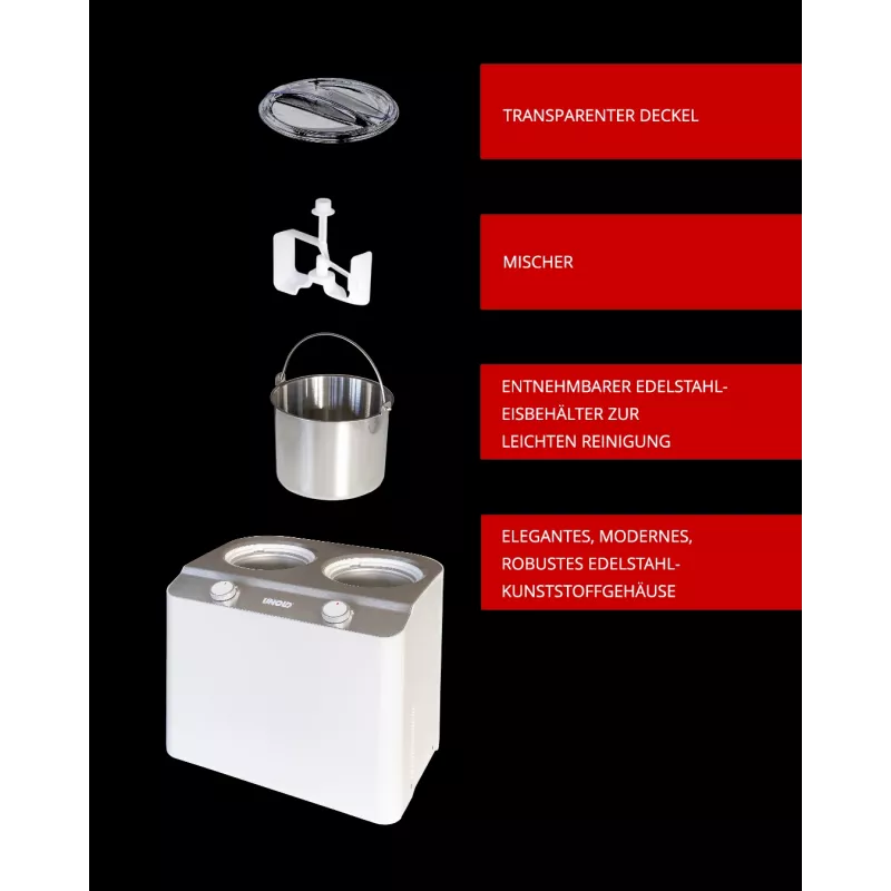 Unold Doppio kompressoriga jäätisemasin 2,4 L 250 W satiinplekist, valge