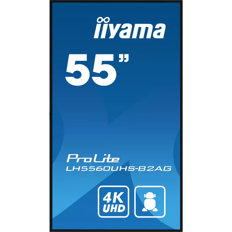 iiyama LH5560UHS-B2AG Signage-ekraan digitaalne tahvel 138.7 cm (54.6 tolli) LED Wi-Fi 500 cd/m² 4K Ultra HD Must sisseehitatud protsessor Android 11 24/7