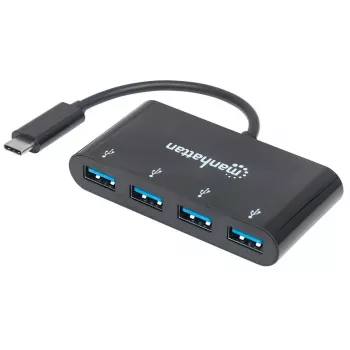 Manhattan USB-C dokk/jaotur, pordid (x4): USB-A (x4), 5 Gbps (USB 3.2 Gen1 ehk USB 3.0), USB-toitega (välist toiteplokki pole vaja), kaabel 20 cm, samaväärne mudeliga HB30C4AB