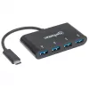 Manhattan USB-C dokk/jaotur, pordid (x4): USB-A (x4), 5 Gbps (USB 3.2 Gen1 ehk USB 3.0), USB-toitega (välist toiteplokki pole vaja), kaabel 20 cm, samaväärne mudeliga HB30C4AB
