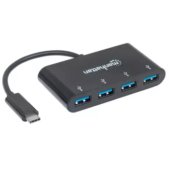 Manhattan USB-C dokk/jaotur, pordid (x4): USB-A (x4), 5 Gbps (USB 3.2 Gen1 ehk USB 3.0), USB-toitega (välist toiteplokki pole vaja), kaabel 20 cm, samaväärne mudeliga HB30C4AB