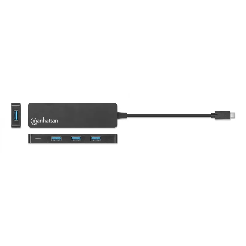 Manhattan USB-C dokk/jaotur, pordid (4): USB-A (x4), 5 Gbps (USB 3.2 Gen1 ehk USB 3.0), USB-toitega (välist toiteplokki pole vaja), võrdväärne mudeliga HB30CM4AB