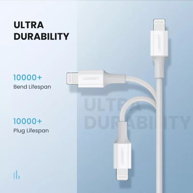 Ugreen 10493 lightning kaabel 1 m Valge