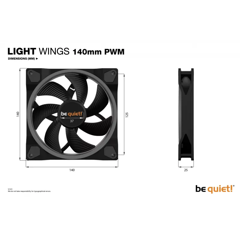 be quiet Light Wings 140mm ARGB PWM ventilaator must 3 komplekt
