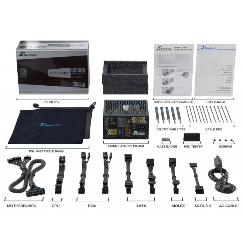 SEASONIC Prime Fanless Px toiteplokk 450 W 20+4 Pin ATX